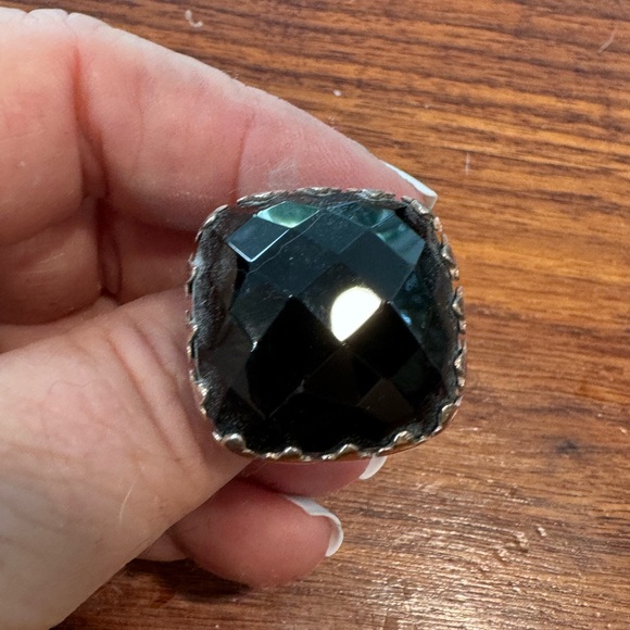 Extra large black onyx, sterling silver and brass - Picture 3 of 4